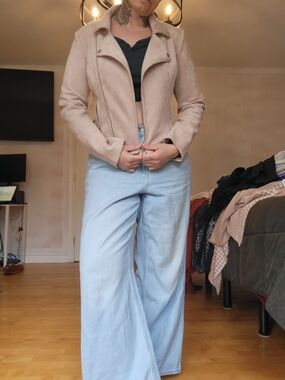 le chateau Blush Beige Suede Moto Jacket